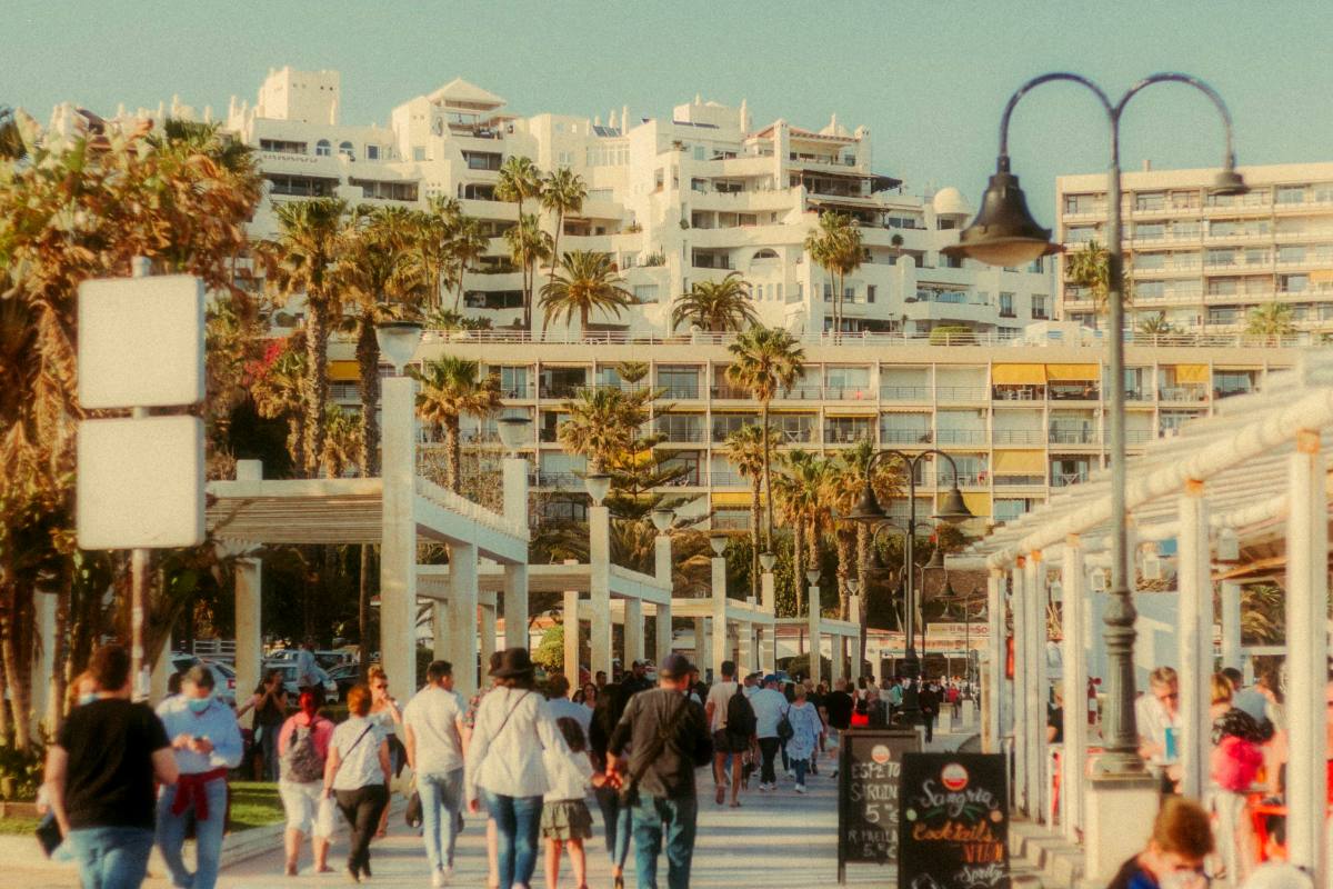 The seafront promenade in Torremolinos with shops and apartment blocks
